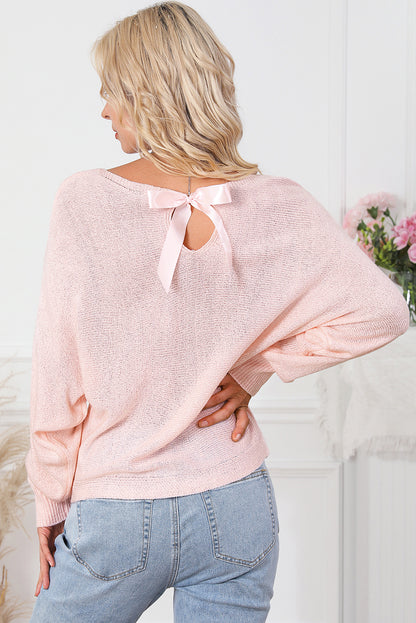 Pink Ribbon Bow Knot Dolman Sleeve Sweater