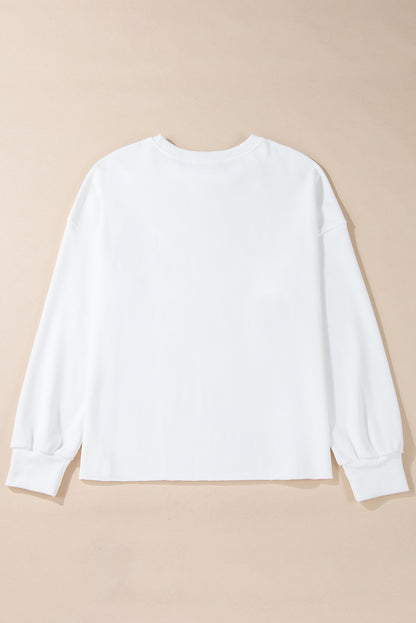 White Bowknot Pattern Drop Shoulder Loose Sweatshirt