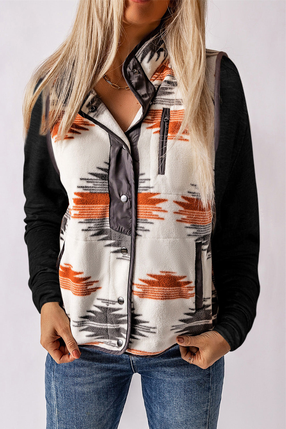 Multicolor Fuzzy Aztec Western Fashion Vest Jacket