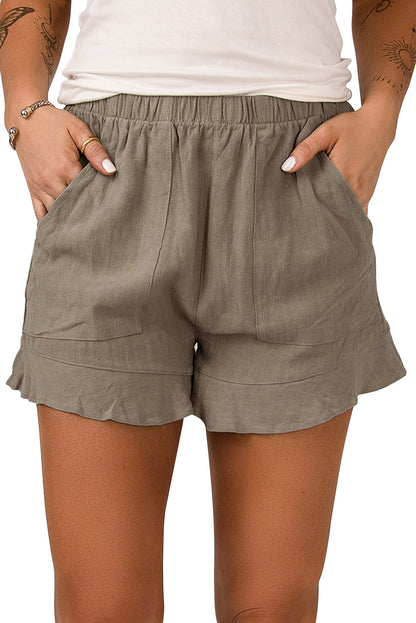 Khaki High Waist Pocketed Ruffle Shorts