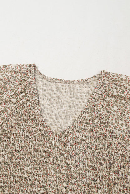 Floral Print Puff Sleeve Smocked Top