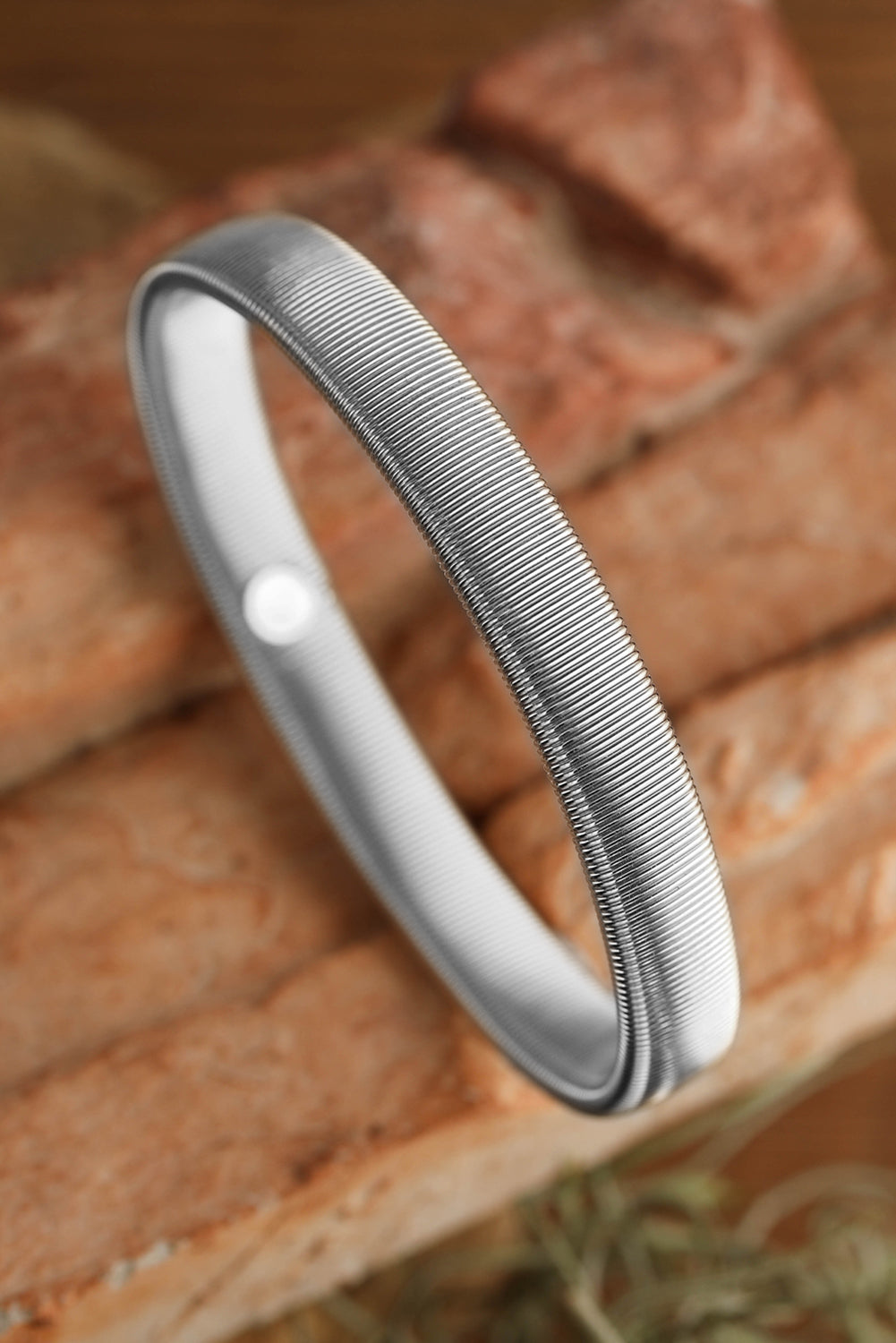 Silvery Stretchy Plated Metal Wide Bangle