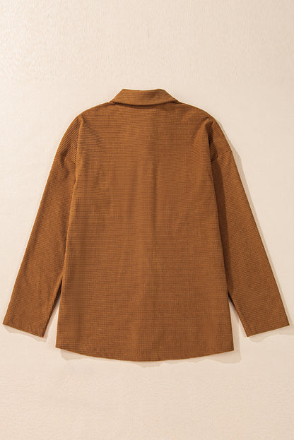 Brown Textured Flap Pocket Drop Shoulder Shacket