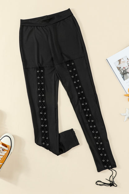 Black Grommet Lace Up Front Leggings