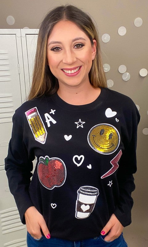 Teacher Sparkle Boyfriend Long Sleeve