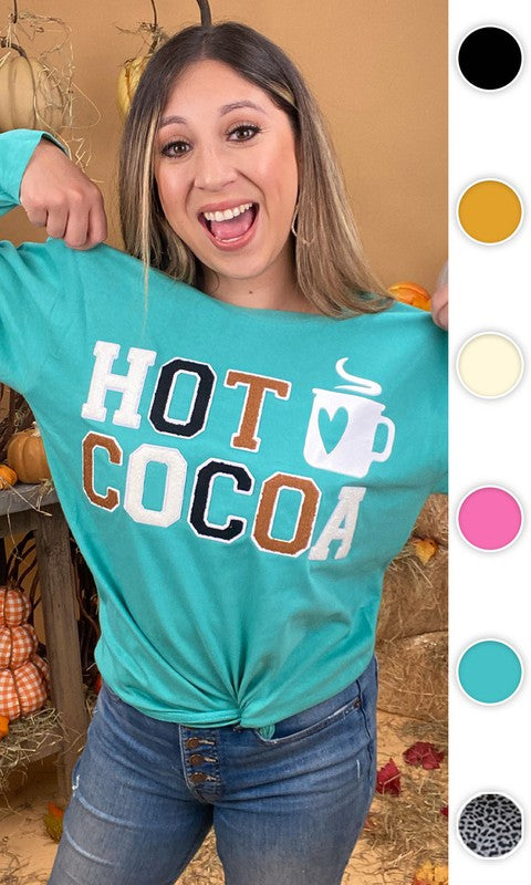 Soft Ideal Chenille Hot Cocoa Graphic BF LS TShirt