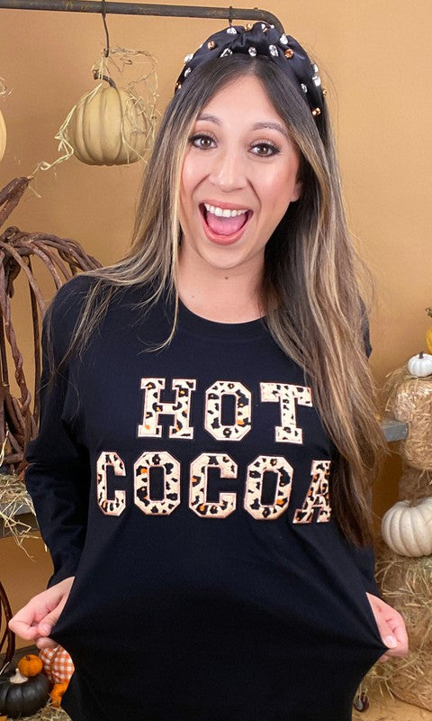 Leopard Ideal Chenille Hot Cocoa BF LS T-Shirt