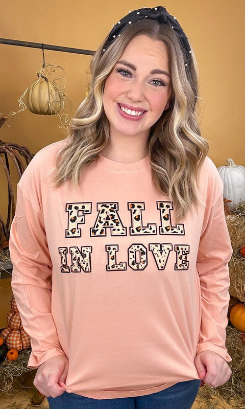 Leopard Ideal Chenille Fall in Love BF LS T-Shirt