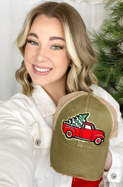 Chenille Christmas Vintage Truck Hat