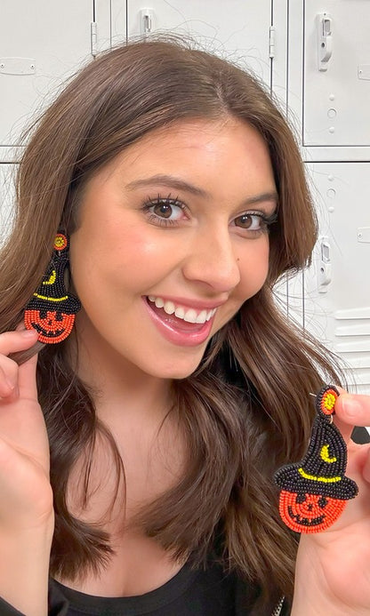 Pumpkin with Witches Hat Earrings