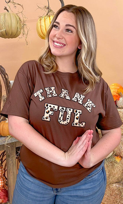 Leopard Ideal Chenille Thankful Graphic T-Shirt