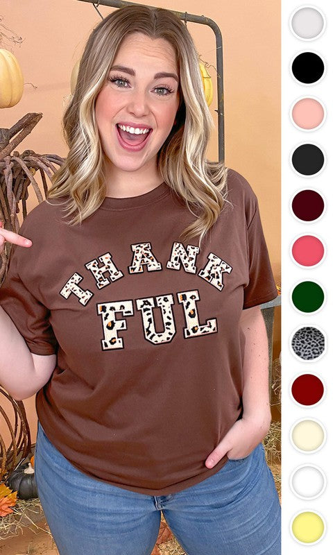 Leopard Ideal Chenille Thankful Graphic T-Shirt