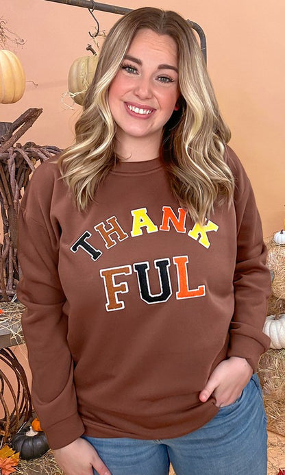 Soft Ideal Chenille Thankful Graphic Sweatshirt