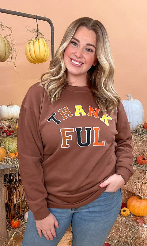 Soft Ideal Chenille Thankful Graphic Sweatshirt