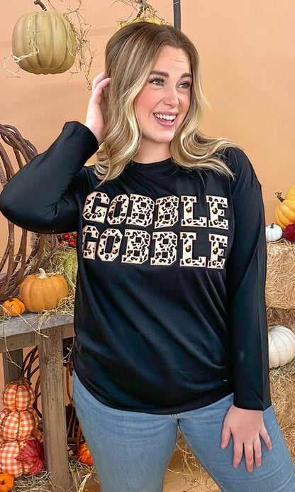 Leopard Ideal Chenille Gobble Gobble BF LS T-Shirt