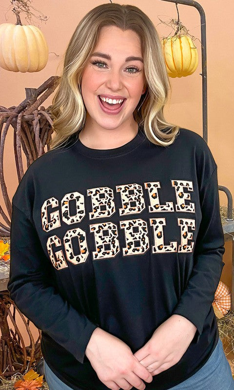 Leopard Ideal Chenille Gobble Gobble BF LS T-Shirt