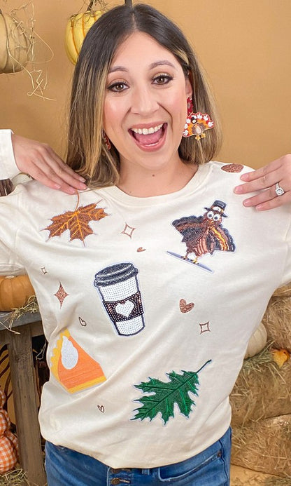 Thanksgiving Sparkle Boyfriend Long Sleeve T-Shirt