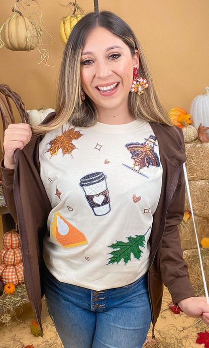 Thanksgiving Sparkle Boyfriend Long Sleeve T-Shirt