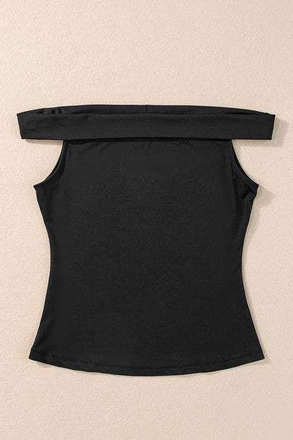 Black Folded Off Shoulder Slim Top