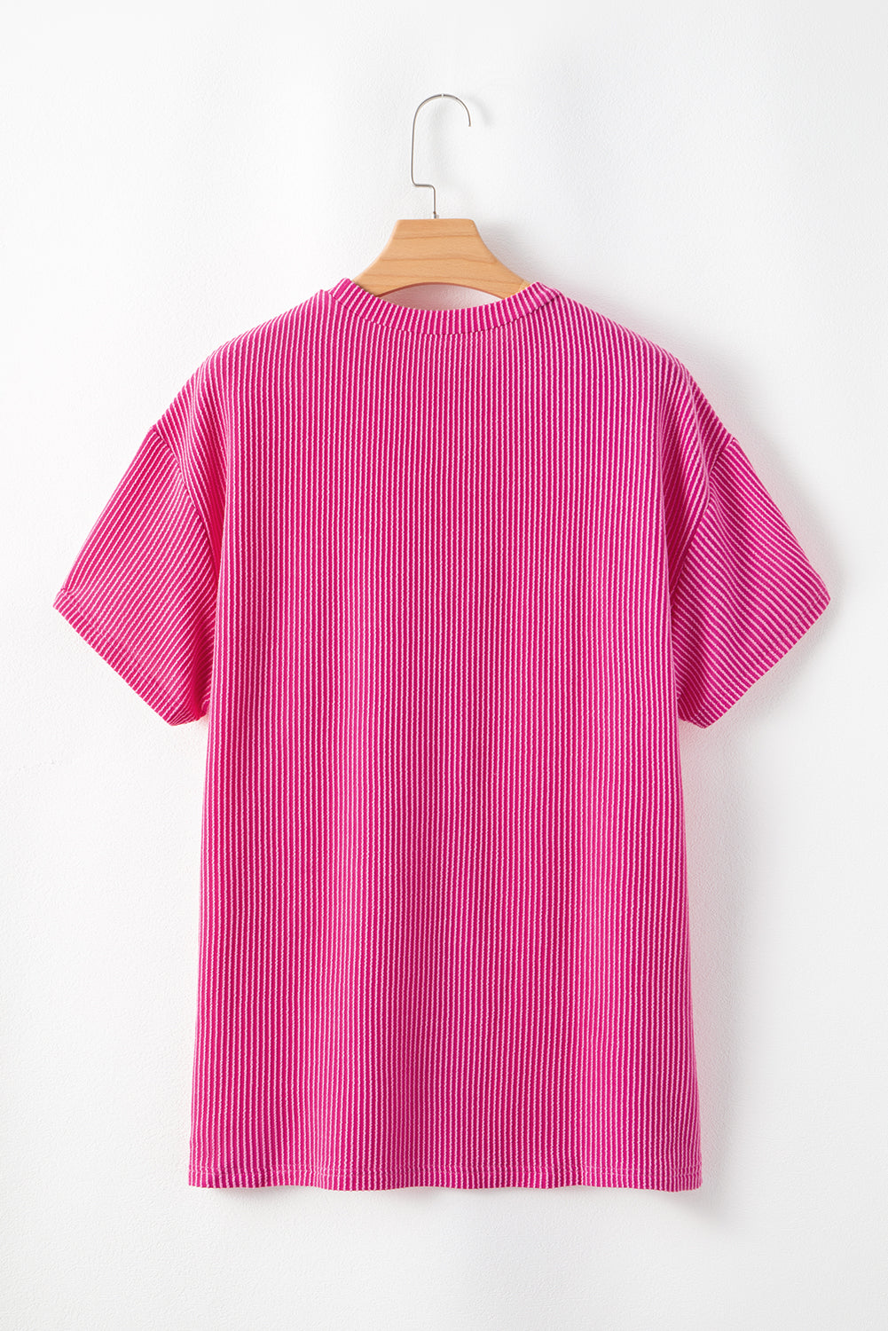 Pink Corded Knit Pocketed Loose Fit T Shirt