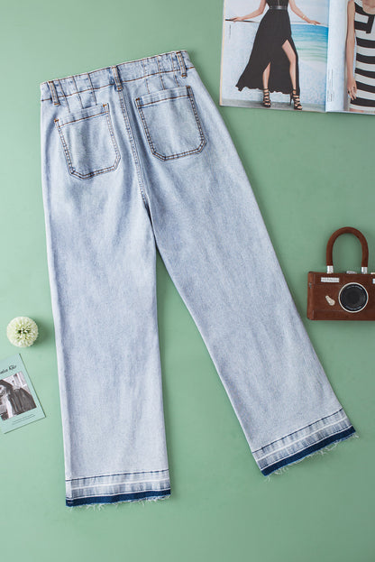 Beau Blue Acid Wash Contrast Edge Pocketed Cropped Jeans