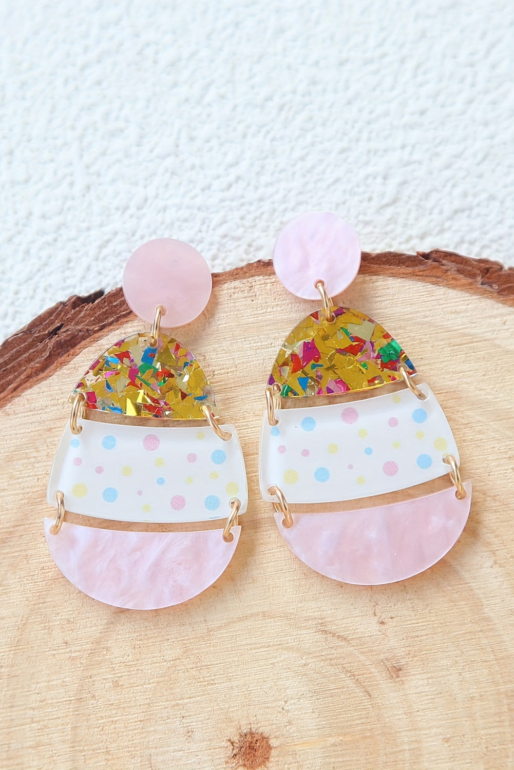 Pink Cute Printed Easter Egg Shape Drop Earrings