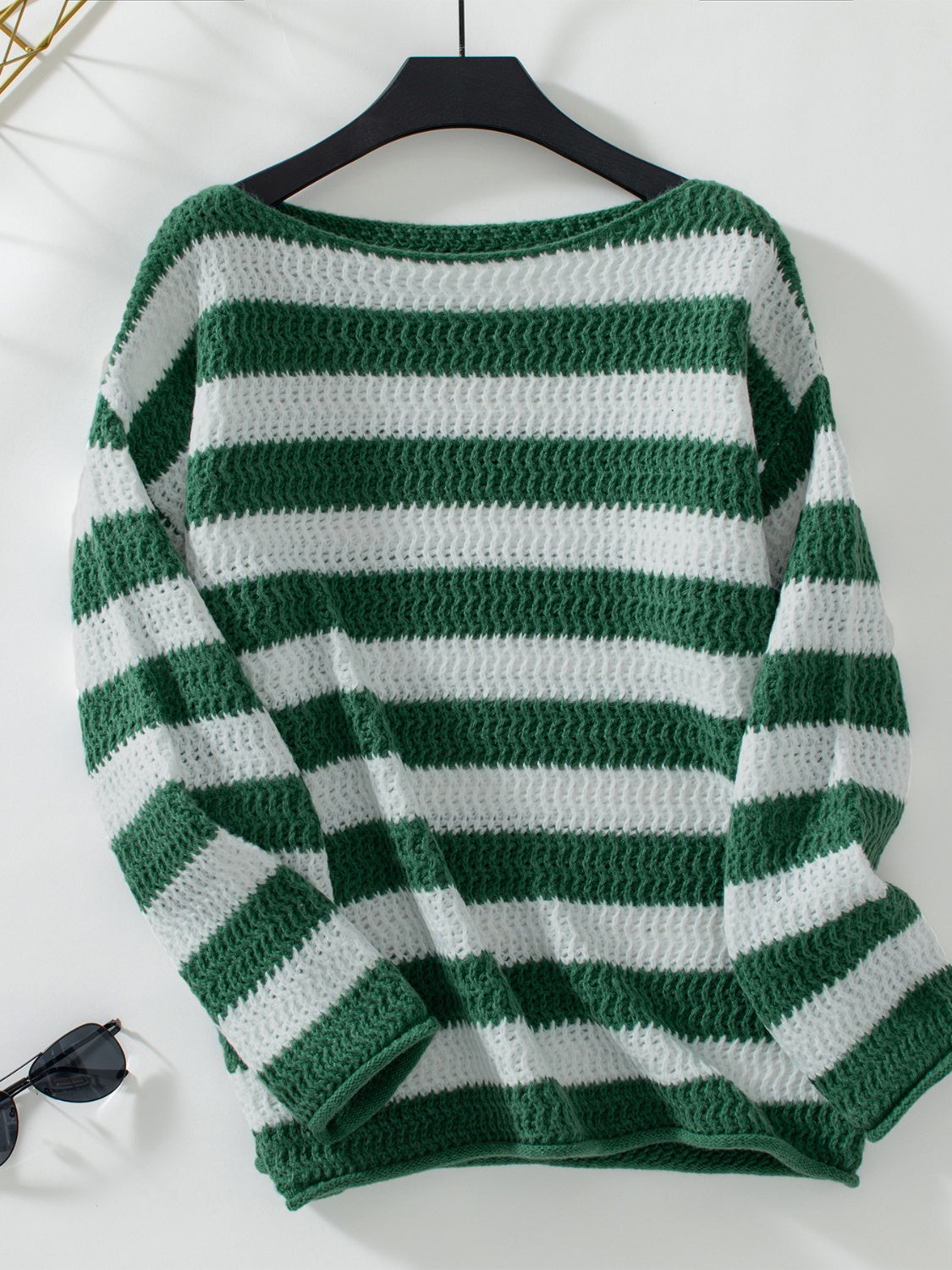 Striped Dropped Shoulder Long Sleeve Sweater