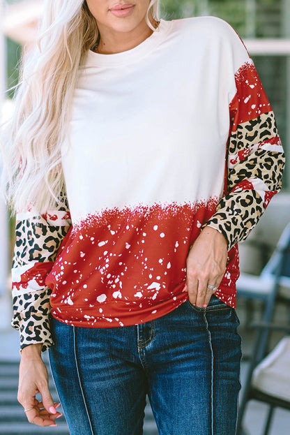 Fiery Red Tie-Dye Leopard Long Sleeve Top