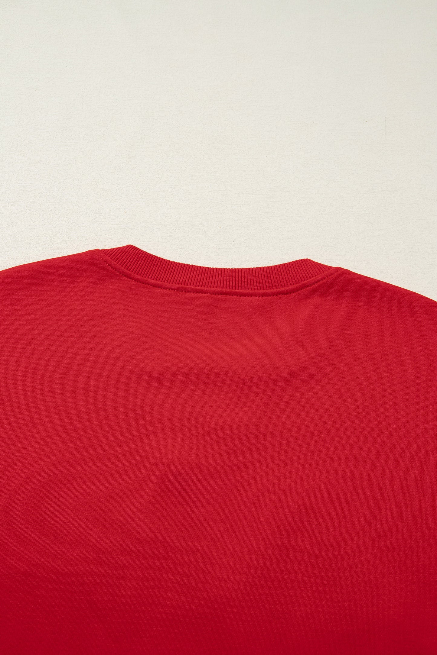 Tomato Red Christmas Tree Embroidered Notched Neck Cropped Sweatshirt