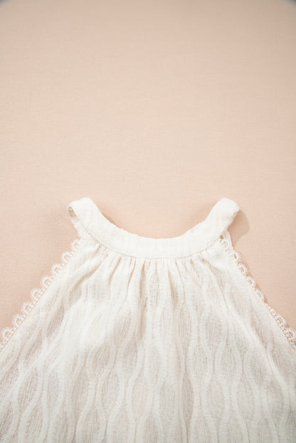 Beige Frenchy Lace Trim Textured Halter Tank Top