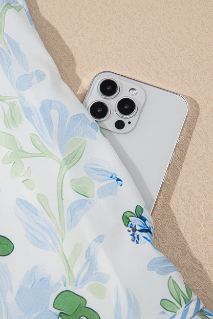 Sky Blue Floral Contrast Edge Layered Short Sleeve Mini Dress