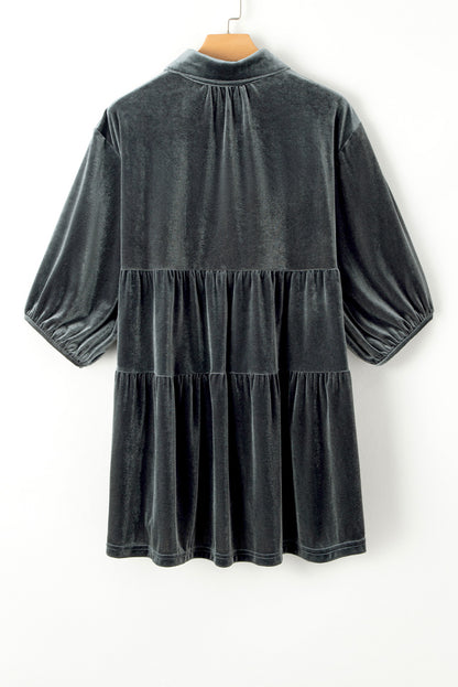 Dark Grey 3/4 Sleeve Tunic Babydoll Velvet Shirt