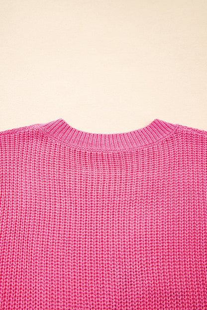 Bright Pink Western Cowboy Embroidery Round Neck Sleeveless Sweater