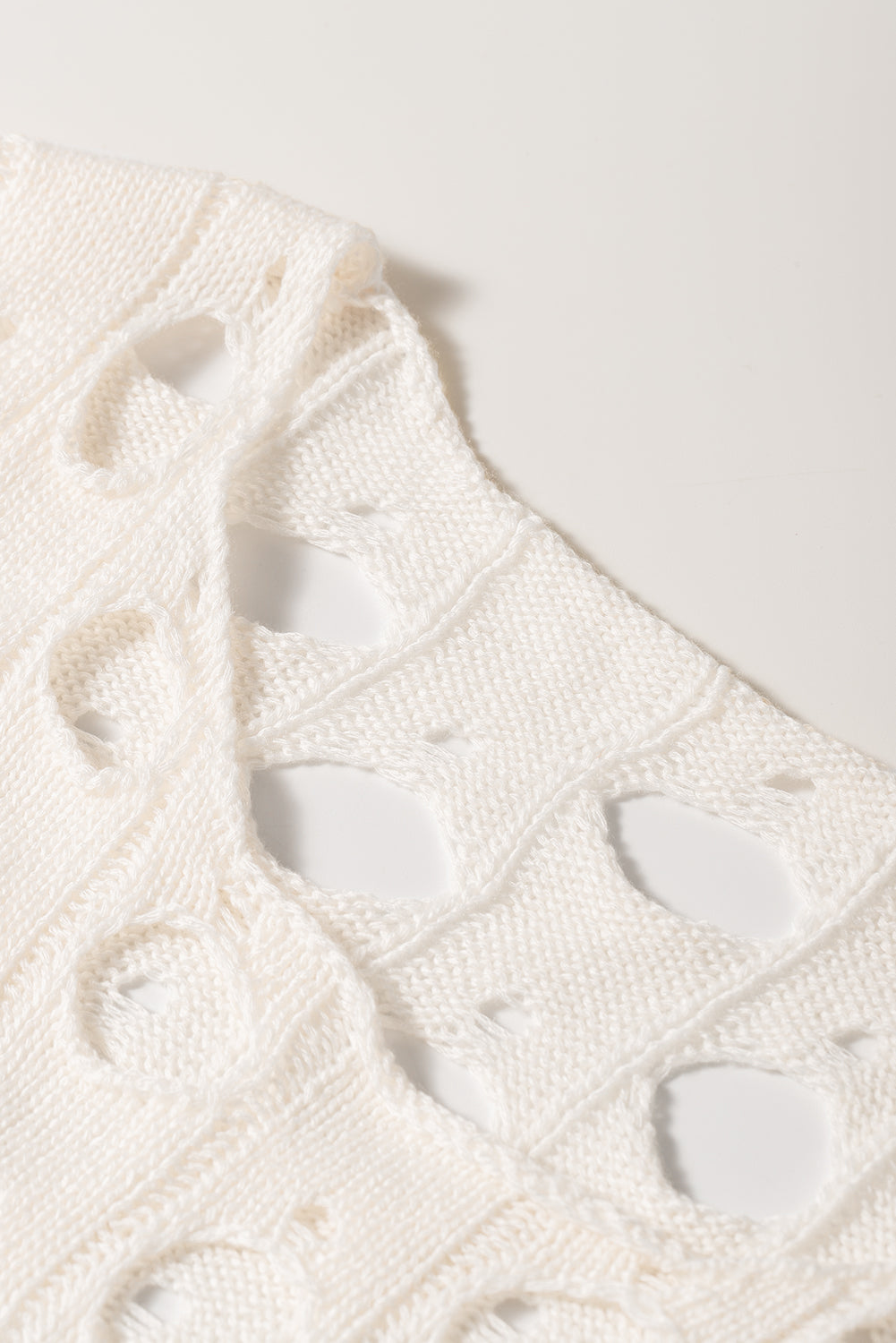 Beige Hollow-out Eyelet Knit Sweater