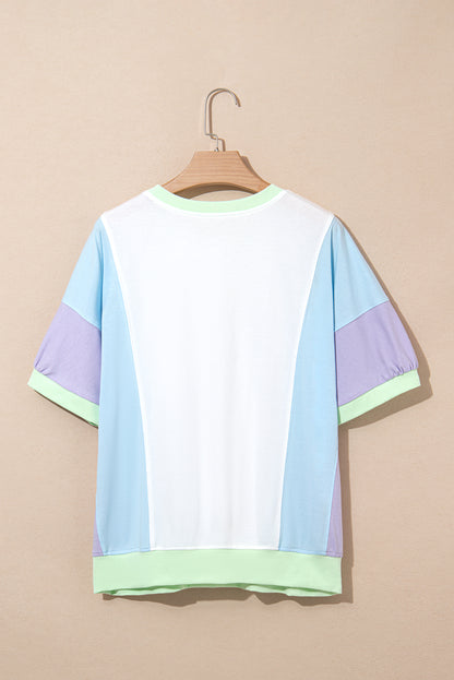 White Color Block Patchwork Half Sleeve Oversized T Shirt