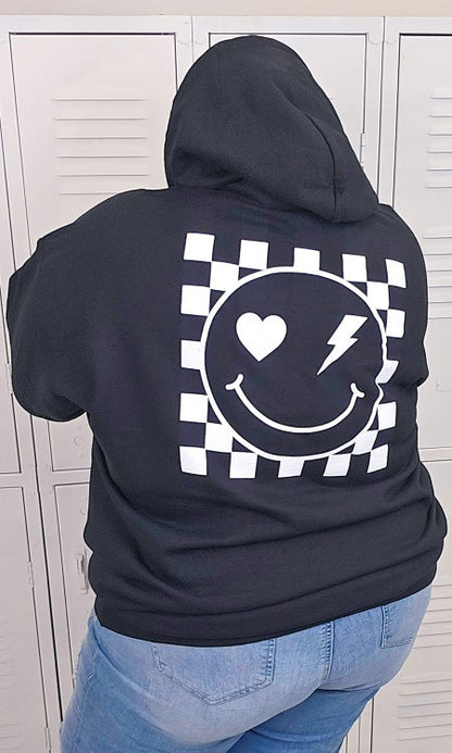 Smiley Checkerboard Graphic Hoodie