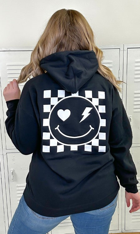 Smiley Checkerboard Graphic Hoodie