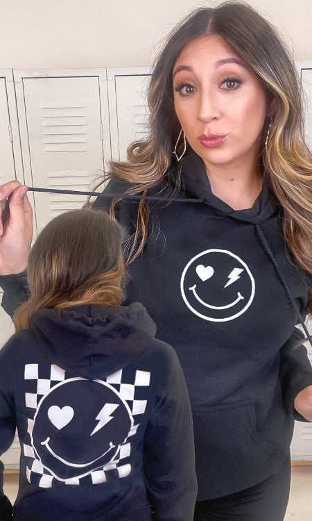 Smiley Checkerboard Graphic Hoodie