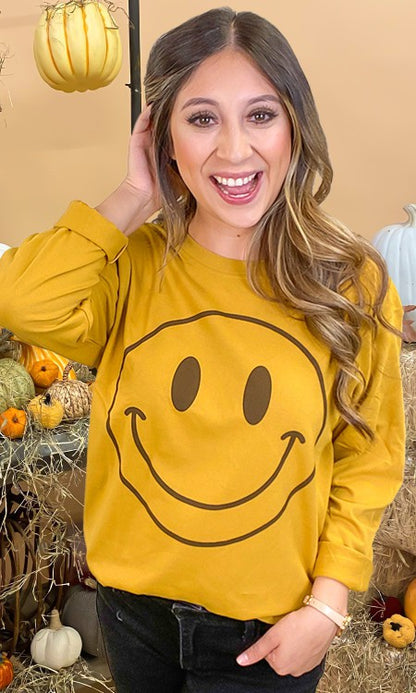 Fall Smiley Graphic Boyfriend Long Sleeve T-Shirt