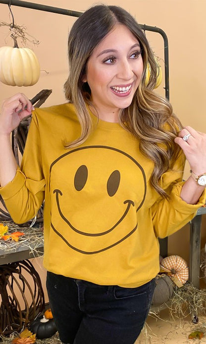 Fall Smiley Graphic Boyfriend Long Sleeve T-Shirt