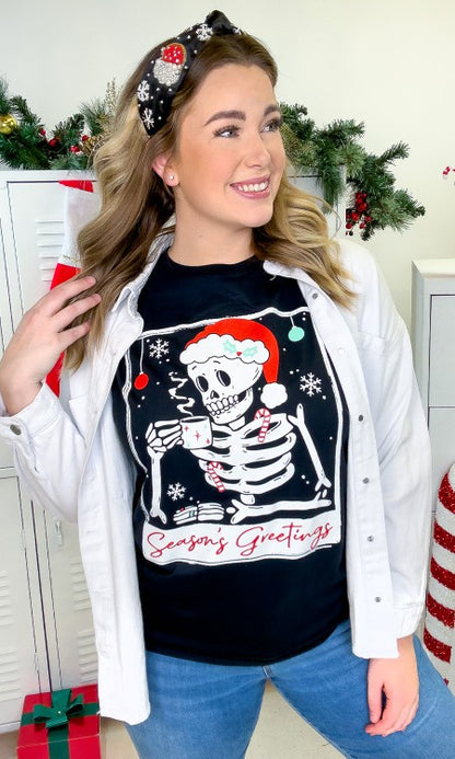 Skeleton Season's Greetings Graphic T-Shirt