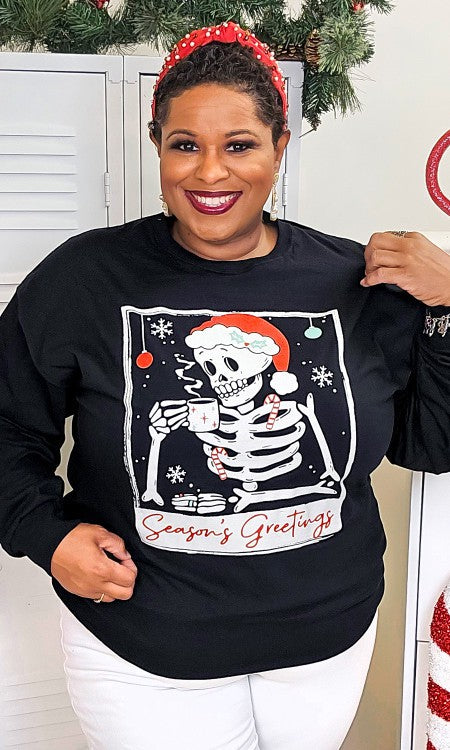 Skeleton Season's Greetings Graphic LS T-Shirt