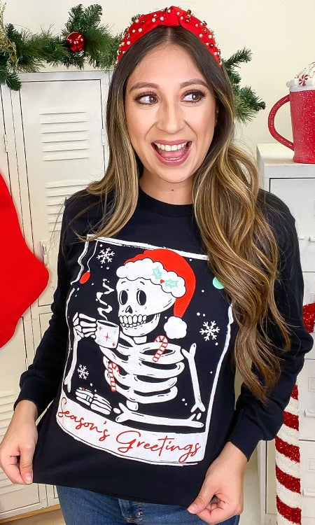 Skeleton Season's Greetings Graphic LS T-Shirt