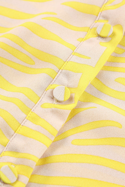 Yellow Zebra Stripes Print Lantern Sleeve Shirt