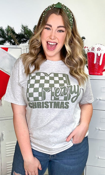 Old School Merry Christmas Graphic T-Shirt Green