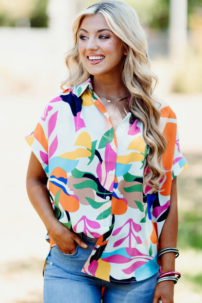 Multicolour Abstract Leafy Print Short Sleeve Shirt