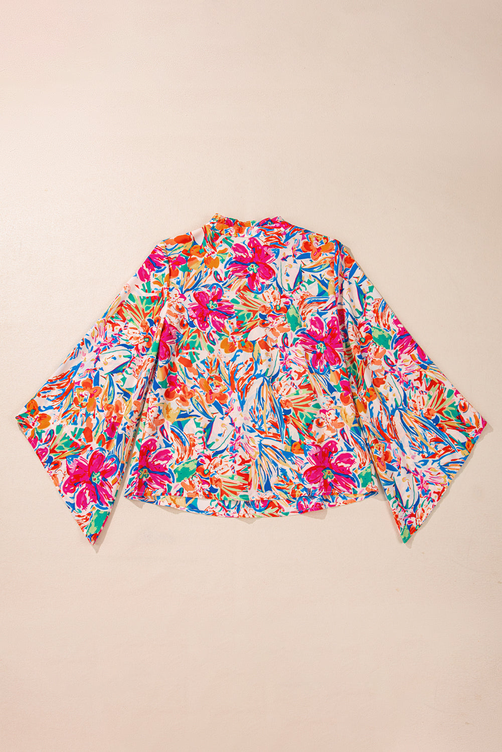 Multicolour Floral Print Bell Sleeve V Neck Blouse