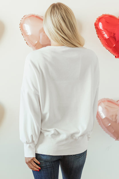 White Sequin Bowknot High Low Oversize Sweatshirt