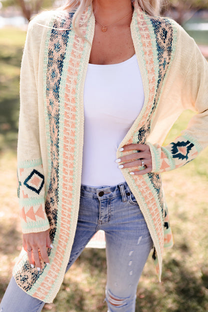 Apricot Aztec Print Open Front Cardigan