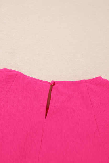 Sachet Pink Floral Embroidered Flutter Sleeve Pleated Neck Blouse